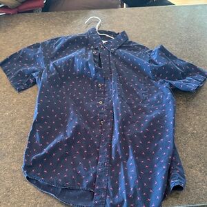 Old Navy Dark Blue Shirt with Pink Flamingo Print